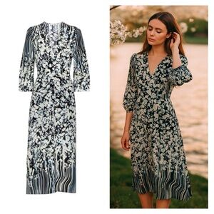 Dorothee Schumacher Blue White Floral Silk Midi Dress Wedding Guest S NWT 🟡